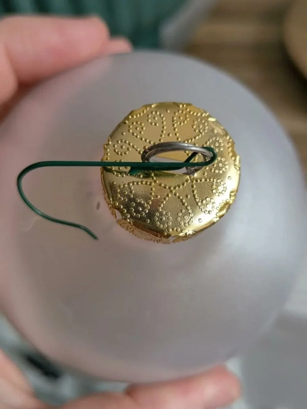 Vintage Frosted Translucent White Glass Teardrop Christmas Ornament Gold Cap 5